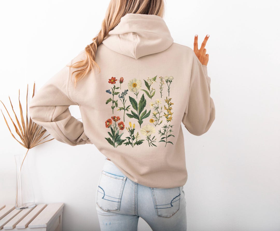 Vintage Aesthetic Pressed Wildflower Hoodie Sweatshirt, Vintage ...