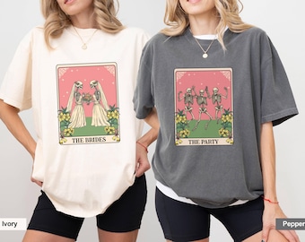Lesbian Tarot Card Bachelorette Party Unisex Garment-Dyed T-shirt, gay bachelorette party, tarot card bachelorette, celestial shirts
