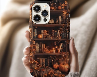 Autumn Bookcase Tough Phone Case, Book Lover Case, iphone 8 11 12 13 14 15 16 17, Google Pixel 7 8 9 pro plus, Samsung Galaxy 21 22 23 24 25
