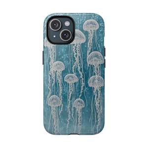 Magesafe® Compatible Blue and White Jellyfish Phone Case, underwater theme, magnetic phone case, iphone 14 15 16 Pro Max Plus case