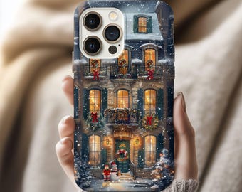Snowing Christmas House Tough Phone Case, iphone 8 11 12 13 14 15 16 17 pro max, Google Pixel 8 9, Samsung Galaxy 21 22 23 24 25 26