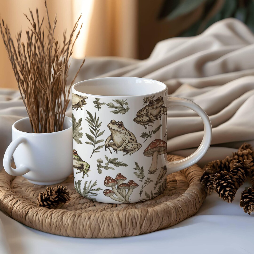 Retro Style Frog and Mushroom Ceramic Mug, (11oz, 15oz), Toad Lover Mug ...