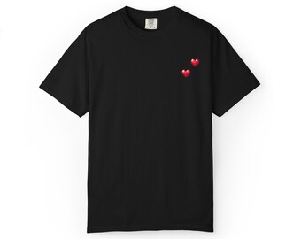 Retro Liebe Grafik T-Shirt, zwei Herzen, Schachbrett Blumen Shirt