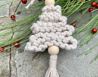 Macrame Christmas White Tree Bead Tassel Ornament