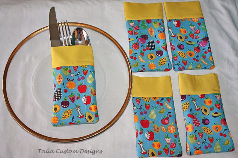Flatware Utensil Holder Pouch Alexander Henry Fruit Fabric Etsy
