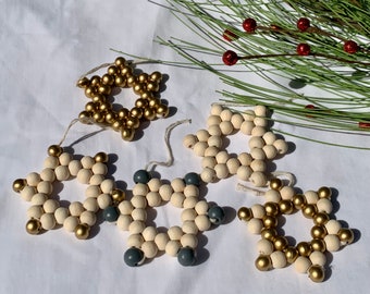 Wood Bead Boho Rustic Nordic Christmas Star Ornament