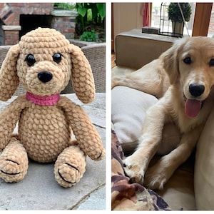 かぎ針編みの犬、カスタムぬいぐるみ犬、ぬいぐるみの子犬、ゴールデンレトリバー、ラボラドールレトリバー、ラブラドール、ゴールディ