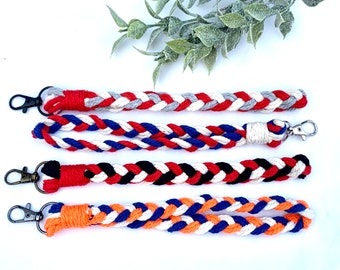 Macrame Cotton Cord Wristlet Keychain School Team Colors