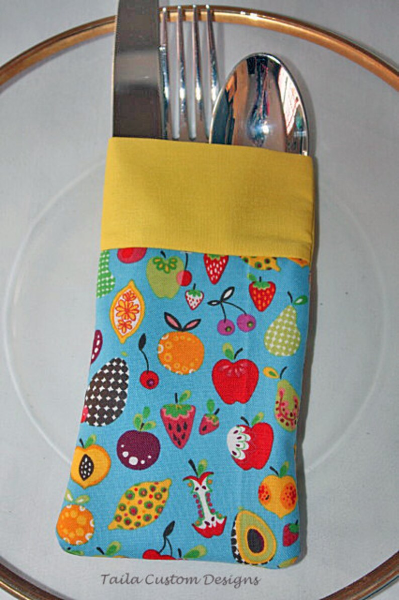 Flatware Utensil Holder Pouch Alexander Henry Fruit Fabric Etsy