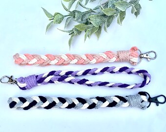 Macrame Cotton Cord Tri-Color Wristlet Keychain Colors