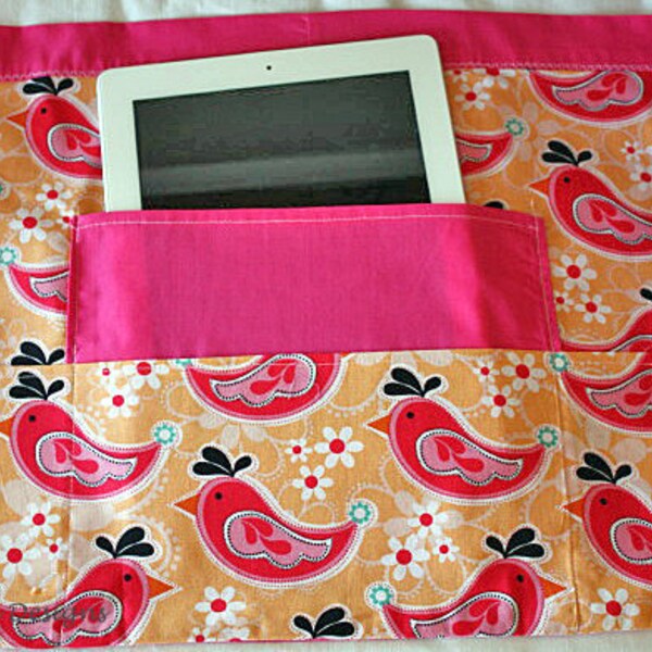 Half Apron Vendor Craft Art Teacher iPad Pink Orange Red Birds Fabric (4 Pockets)