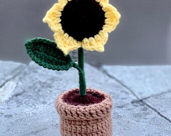 Crochet Flower Bouquet, Mini Sunflower In Pot, Mother’s Day, Personalized, Custom Gifts