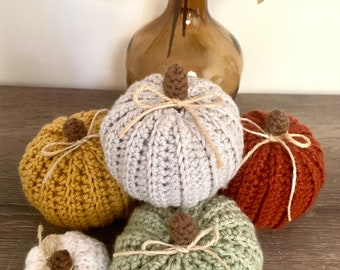 Small Cozy Rustic Fall Crochet Pumpkins Farmhouse Table Decor