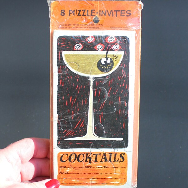 Vintage 1968 Puzzle Cocktail Party Invitations Set of 8