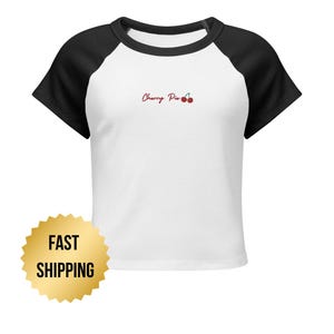 Camiseta corta estilo tarta de cerezas bordada para bebé – Camiseta raglán corta, top estilo coqueto