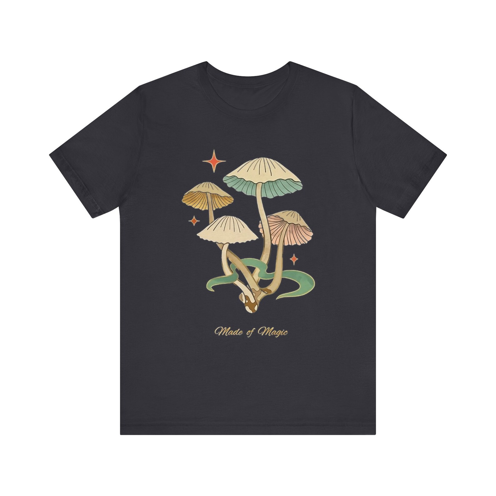 Stonewash Magic Mushrooms Cotton T-shirt Dark Red