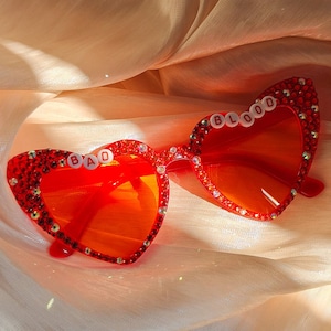 birthday bridesmaid party glasses, Personalized party sunglasses for concert wedding custom concert heart shaped sunglasses with crystals