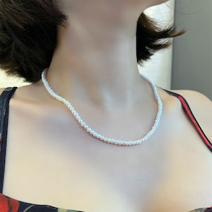 3-4Mm Potato Round Natural Freshwater Pearl Necklace Clavicle Chain Versatile 925 Whole Body Sterling Silver Buckle Seedless