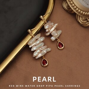 Original retro baroque pipa bead earrings, natural freshwater pearl S925 silver needle zircon earrings, spot wholesale