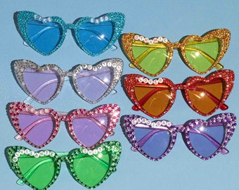Óculos de sol personalizados para concertos, óculos de sol de cristal com formato de coração, óculos para festas, óculos de sol para concertos e casamentos