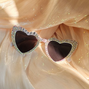 Personalized party sunglasses for concert wedding birthday bridesmaid party glasses, custom concert heart shaped sunglasses with crystals
