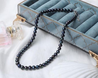 Tahitiaanse pauw 7 mm aardappel ronde natuurlijke zoetwaterparel sleutelbeenketting pitloze ketting 925 zilveren gesp
