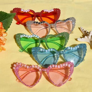 custom concert heart sunglasses with Colored rhinestone strips,Shiny,Personalised Sunglasses for the Concerts Wedding Birthday,Party Glasses