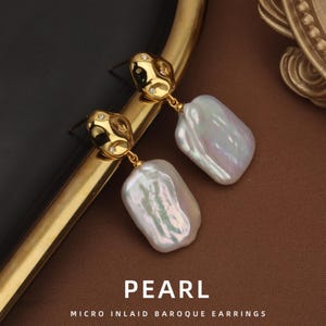 Natural freshwater pearl earrings Baroque retro square S925 whole body sterling silver factory original design