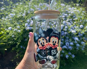 16oz. Glass can with Bamboo Lid and glass straw.