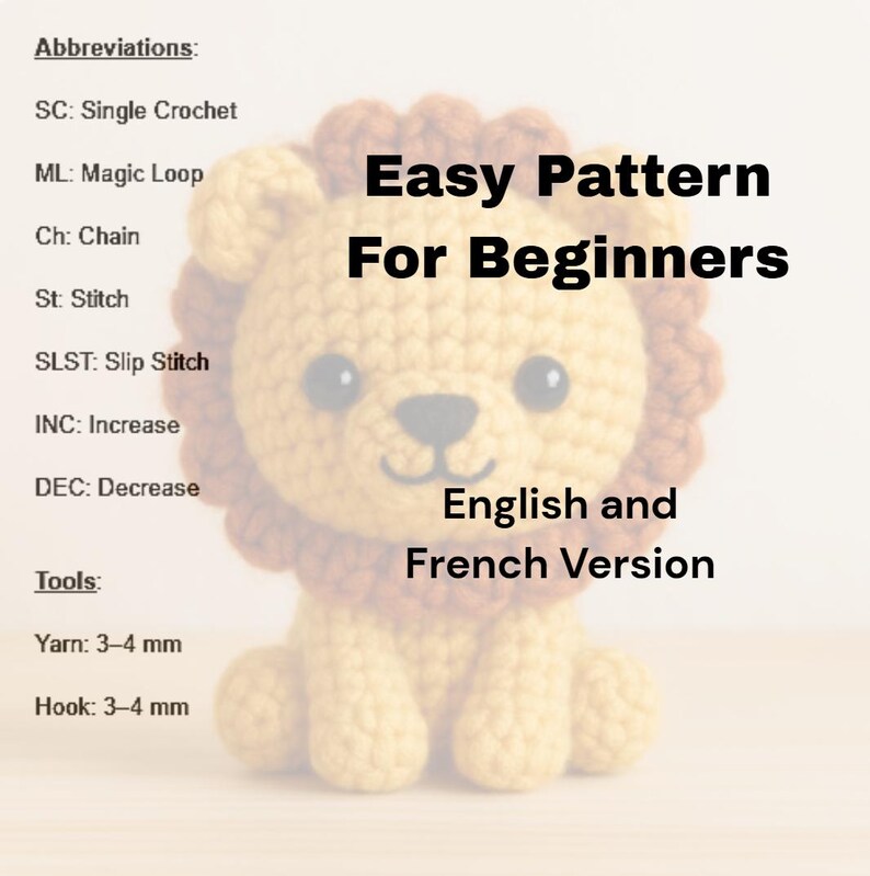 Easy Crochet Pattern - Lion Amigurumi Pattern - Jungle Animal Toy ...