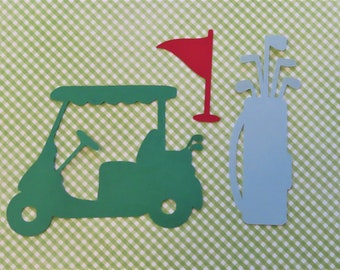 Golf Die Cuts (Golf Cart, Clubs, Flag) - 30 pcs - Paper Shapes Cardstock Cutouts