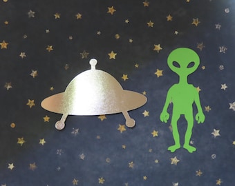 Alien + UFO Die Cuts - 20 pcs - Paper Shapes Cardstock Cutouts