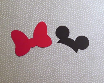 Mickey & Minnie Mouse Ears + Bow  Die Cuts - 20 pcs - Paper Shapes Cardstock Cutouts
