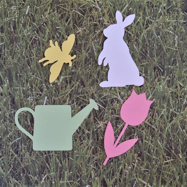 Spring Die Cuts - Bunny, Flower, Watering Can, Bee - 20 pcs - Paper Shapes Cardstock Cutouts