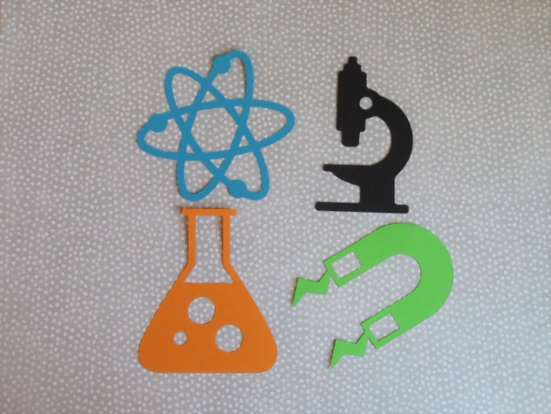 Science Tools Die Cuts - 20 pcs - Beaker, Atom, Microscope, Magnet - Paper Shapes Cardstock Cutouts bild 1