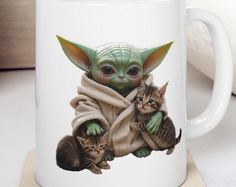 Baby Yoda and Kitty - Grogu - Ceramic Mug, (11oz)