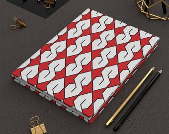 Stylish Hardcover Journal – Red Geometric Pattern, Writing Notebook