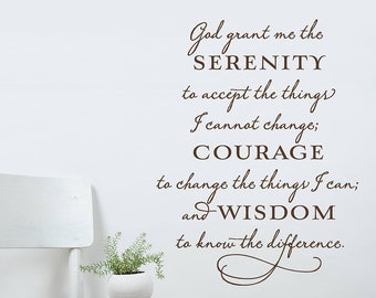 Serenity Prayer Inspirational Wall Decal God grant me the serenity to accept the things AA Recovery Quote 12 Steps Vinyl Decal Room Decor