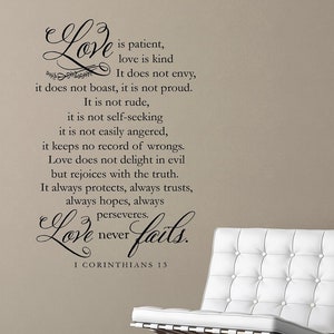 Love is patient, love is kind, 1 Corinthians 13 Wall Decal, Christian Wall Decor, Scripture Verse Decal, Love Chapter of Bible image 1