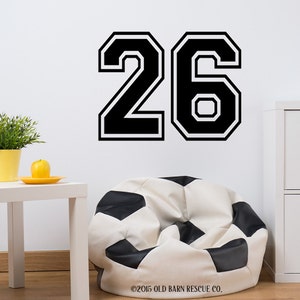 Two Large Number Stickers Sport Numbers Teen Bedroom Decals Childrens Room Decor Removable Vinyl wall decal kids room decor image 1