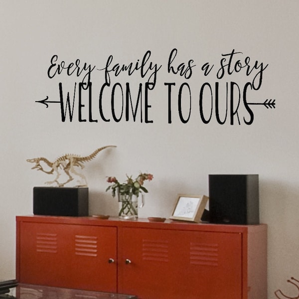 Every Family has a Story Welcome to Ours - Family Wall Decal - Photo Gallery Wall Decal - Living Room - Family Quote - Arrow Decal