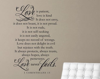 Love is patient, love is kind, 1 Corinthians 13 Wall Decal, Christian Wall Decor, Scripture Verse Decal, Love Chapter of Bible