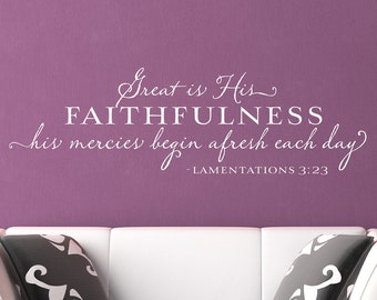 Great is His Faithfulness - Inspirational Wall Decal - Scripture Wall Decal - Bible Verse Lamentations - Christian Quote