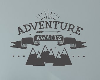 Adventure Wall Decal, Nursery Decor, Adventure Wall Quote, Adventure Awaits, Mountain Wall Decal, Kid's Room Decor, Playroom Decor