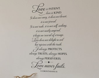 Love Quote - Love is patient, love is kind - 1 Corinthians 13 - Wall Decal - Christian Wall Art