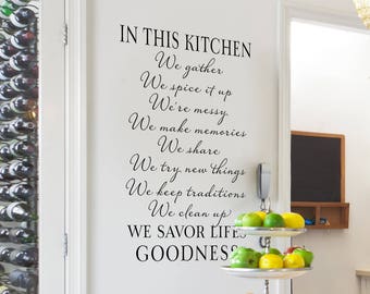 Kitchen Wall Decor | Kitchen Quote Wall Decal | In this kitchen we gather | In this family we do | kitchen wall sticker