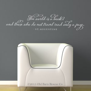Travel Quote, The world is a book and those who do not travel read only one page, vinyl wall decal lettering sticker design, St Augustine image 1
