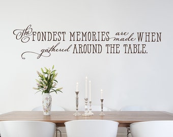 Dining Room Wall Decal, Kitchen Wall Decor, The fondest memories are made when gathered around the table, Family Quote Decal