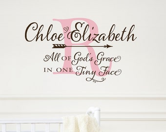 All of God's Grace in one Tiny Face - Monogram Nursery wall decal, crib decal, personalized baby decor