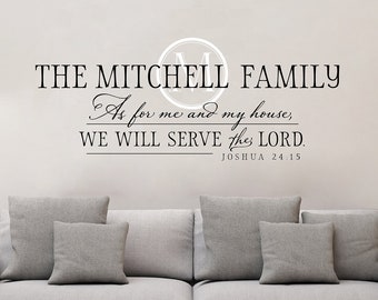 Family Name Wall Decal - As for me and my house - Joshua 24 - Christian Wall Decal - Family Monogram Wall Sticker